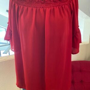 Pink Rose Vibrant off the shoulders sheer Red Blouse